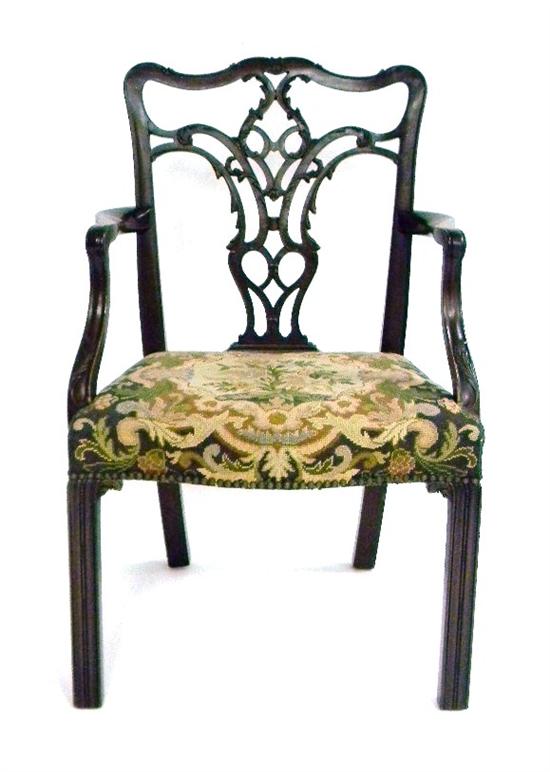 Appraisal: Chippendale style arm chair with needlepoint seat depicting crane lion