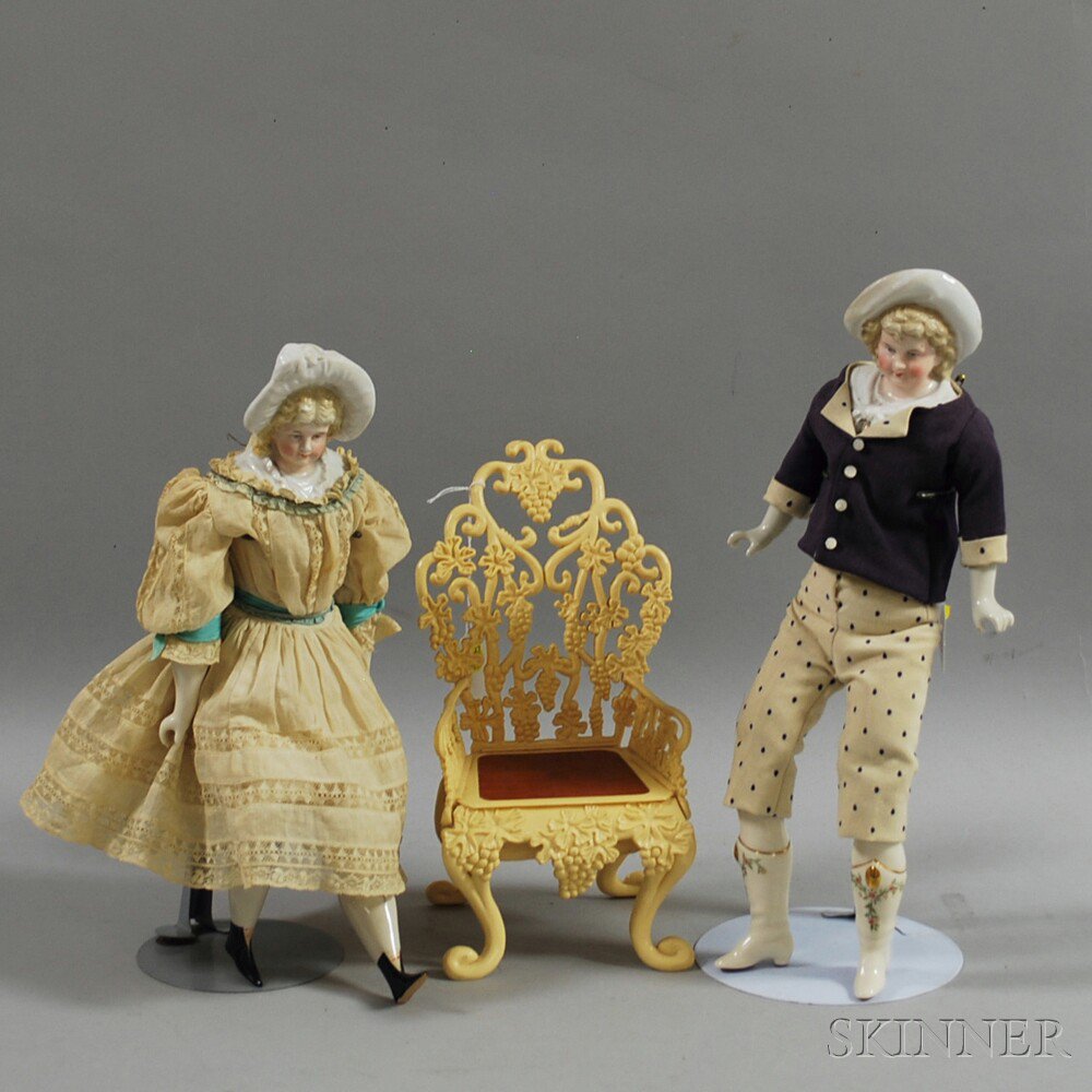 Appraisal: Pair of European Blonde China Dolls with molded heads and