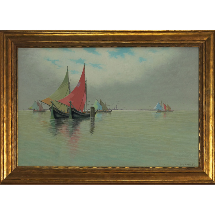 Appraisal: Exceptional Carl Schmidt American - Venetian Sailboats oil board signed