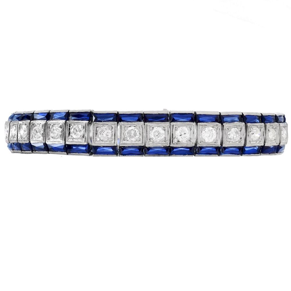 Appraisal: Art Deco Diamond Sapphire and Platinum Bracelet Art Deco Approx