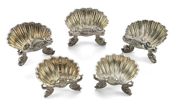 Appraisal: An English gilt silver assembled set of nine shell form