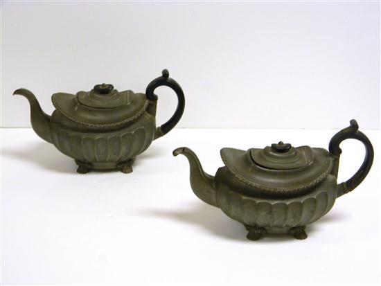 Appraisal: Dixon Sons pair pewter teapots with gadrooned rim fluted bodies