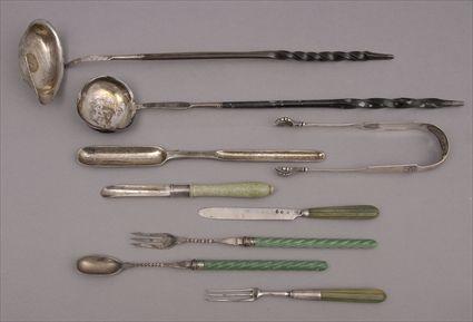 Appraisal: NINE SILVER SERVING ARTICLES Comprising an Irish silver marrow scoop