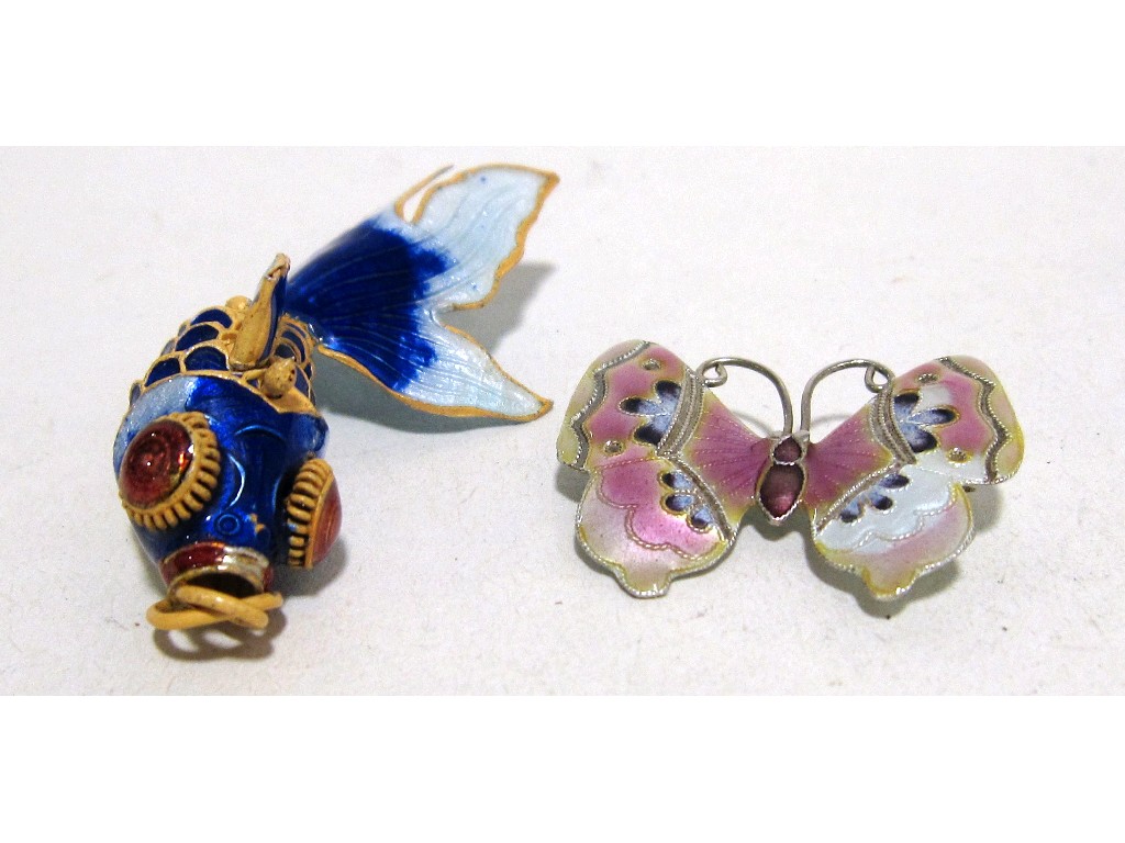 Appraisal: Lot comprising silver and enamel butterfly brooch and a white