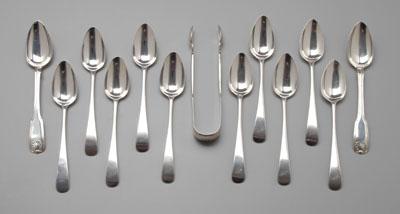 Appraisal: Scottish silver spoons tongs all with marks for Edinburgh most