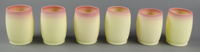 Appraisal: Six Burmesse Glass TumblersAttributed to Mt Washington Pink rims shaded