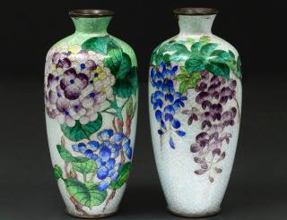 Appraisal: TWO FOIL CLOISONNE ENAMEL VASES Japanese th Century Each decorated