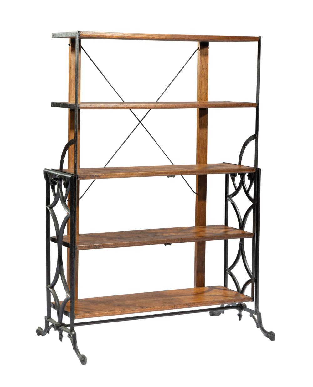 Appraisal: American Oak and Cast Iron Metamorphic Baker's Rack five shelves