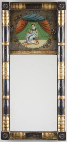 Appraisal: American Reverse Painted Glass Mirror circa s the tablet with