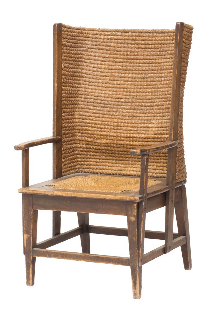 Appraisal: A mid th century stained pine and woven straw back