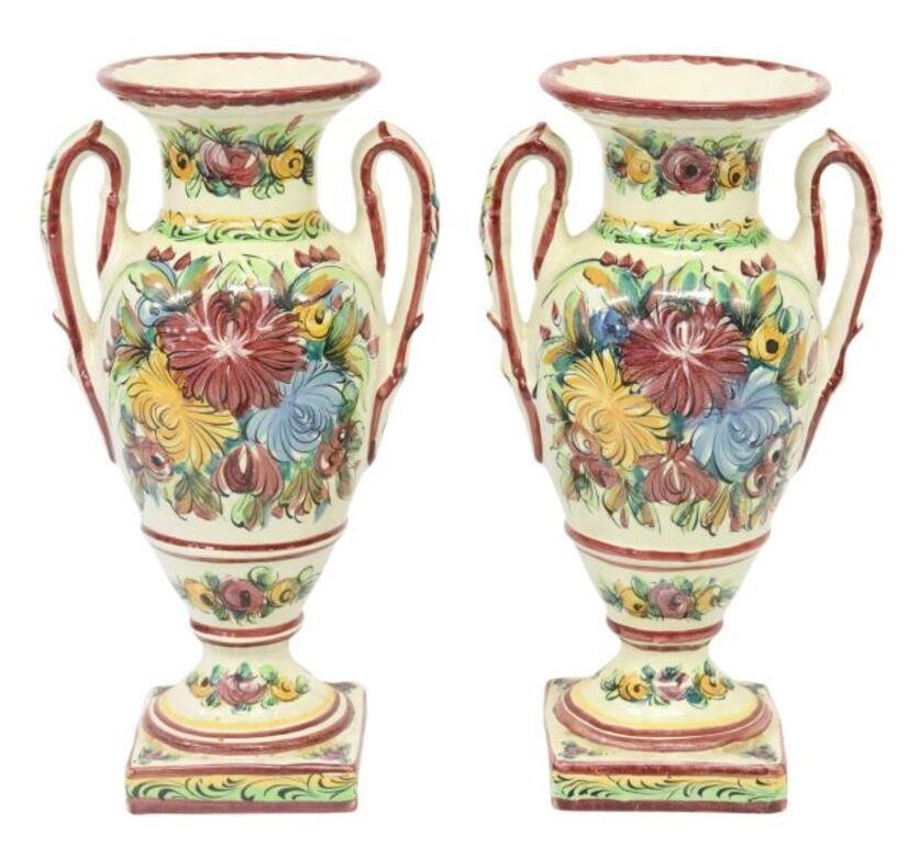 Appraisal: pair Hand-painted porcelain garnitures Vestal Alobaca Portugal marked MD having