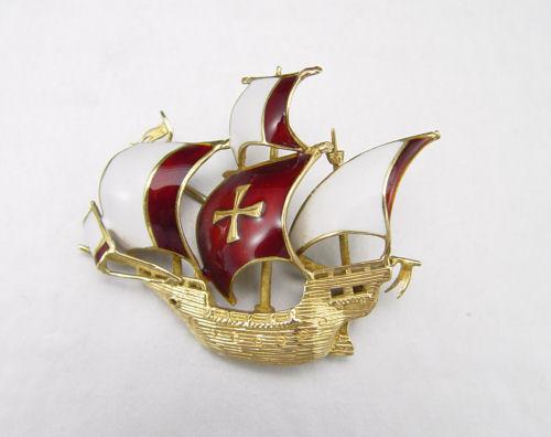 Appraisal: K ENAMELED FIGURAL TALL SHIP SPANISH GALLEON BROOCH K yellow