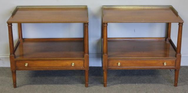 Appraisal: Pair of Vintage One Drawer End Tables With brass galleries