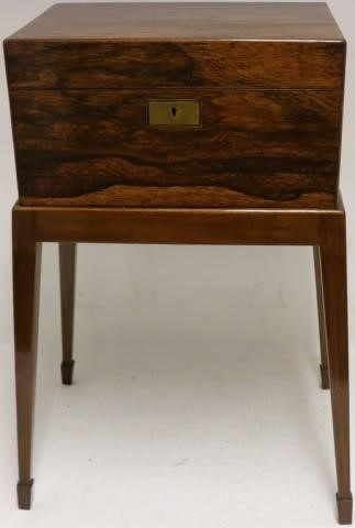 Appraisal: TH C ROSEWOOD FITTED LADY'S TOILETRY BOX ONSTAND WITH SIDE