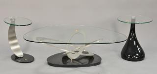 Appraisal: Three contemporary tables with glass tops including coffee table and