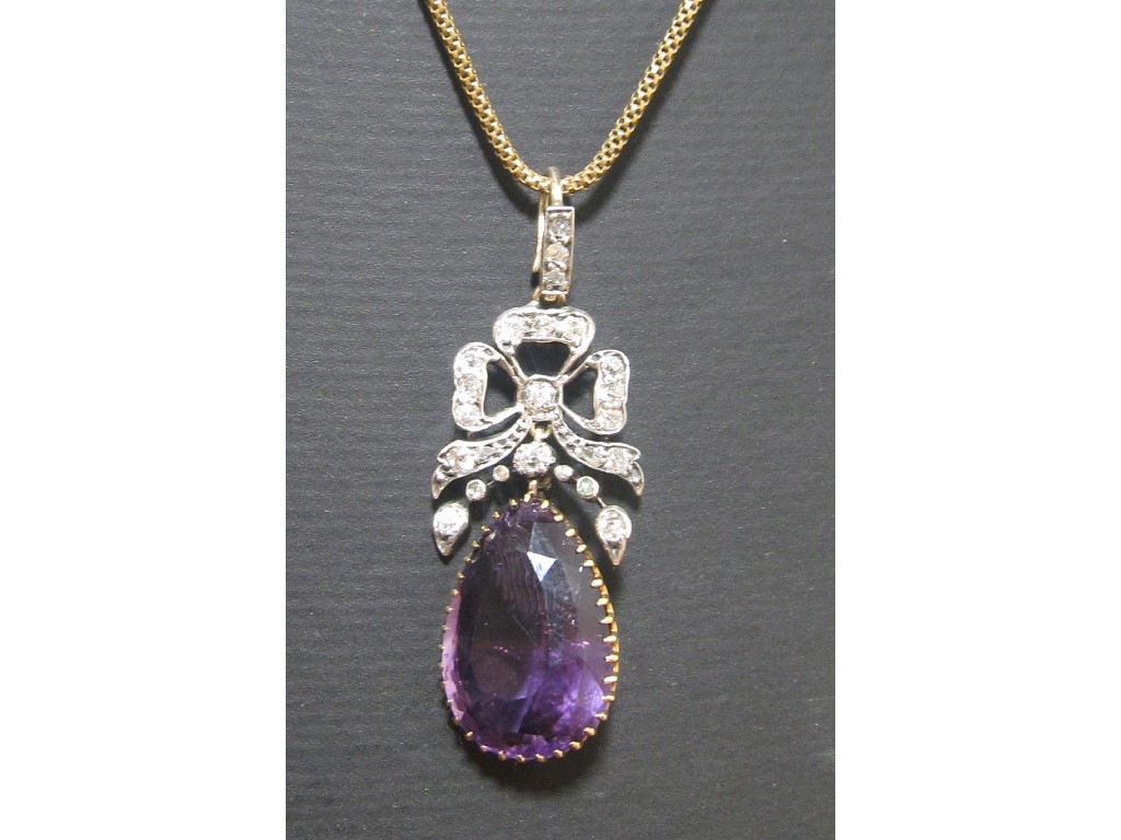 Appraisal: Victorian amethyst and diamond pendant with large pear shaped amethyst