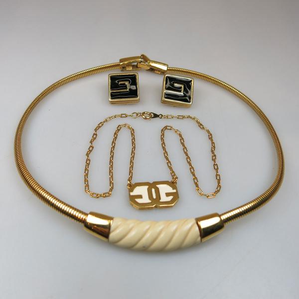 Appraisal: Two Givenchy Gold Tone Metal Choker Necklaces and a pair