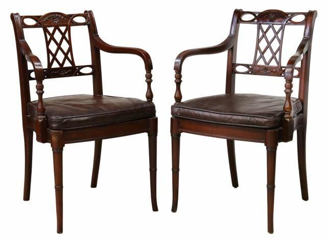 Appraisal: pair English Regency style mahogany armchairs th c reticulated splat