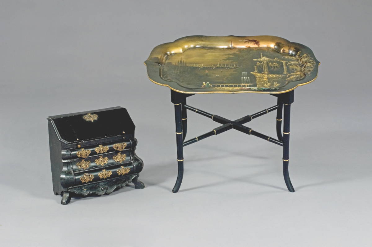 Appraisal: REGENCY PAPIER MACHE TRAY PAINTED AND GILT WITH A FANCIFUL