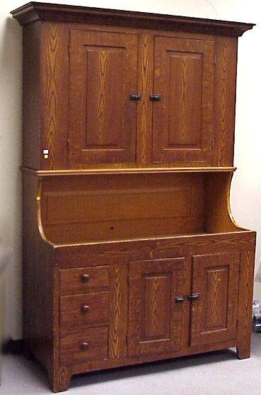 Appraisal: Stepback cupboard in two parts American th C pine extensive