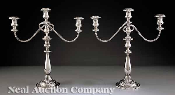 Appraisal: A Pair of American Sterling Silver Three-Light Candelabra the weighted