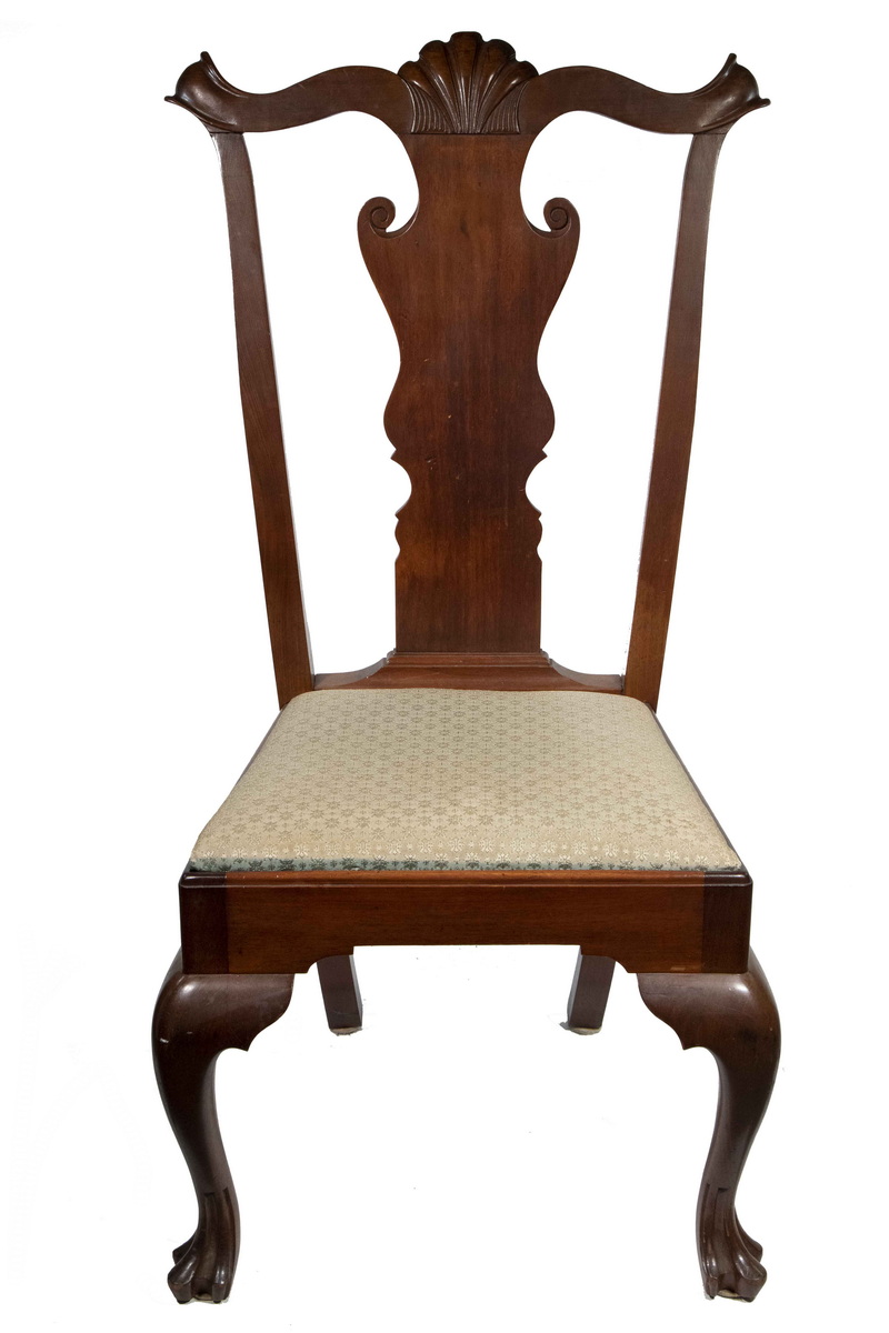 Appraisal: CHIPPENDALE MAHOGANY CHAIR WITH GREEN BROCADE SEAT Probably Centennial with