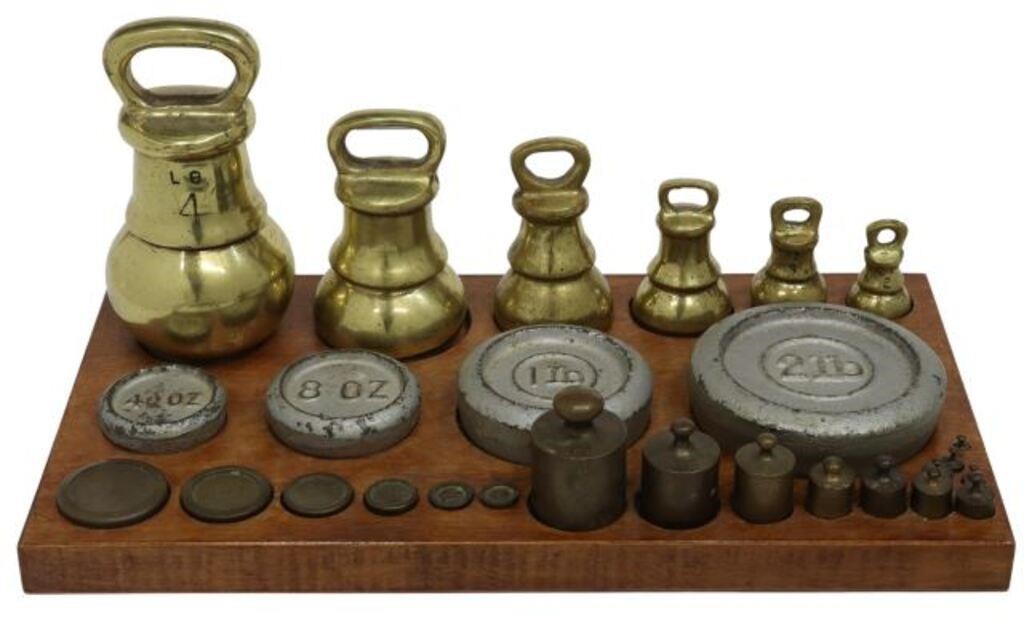 Appraisal: lot English brass and cast iron weight set twenty-seven weights