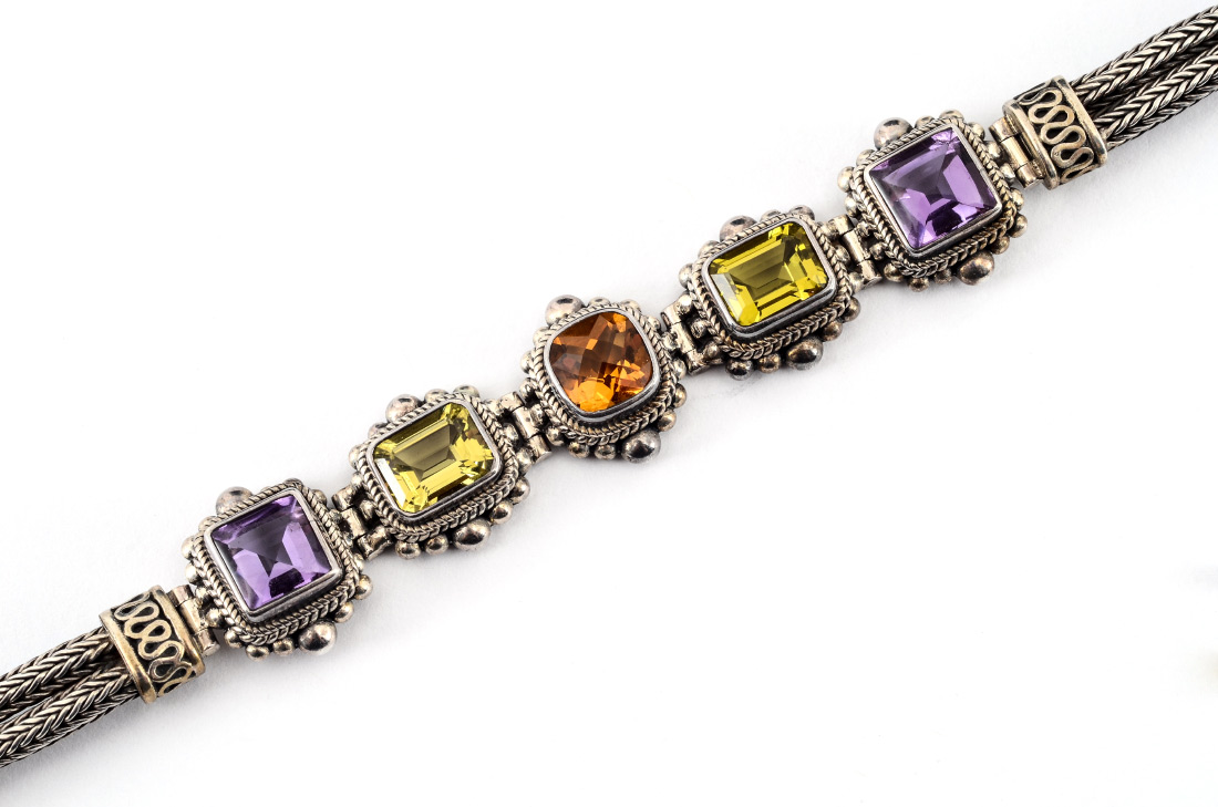 Appraisal: SUARTI STERLING GEMSTONE BRACELET Sterling silver bracelet with gemstones including