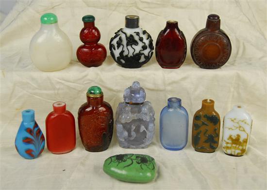 Appraisal: COLLECTION OF THIRTEEN MISCELLANEOUS CHINESE CARVED HARDSTONE AND GLASS SNUFF