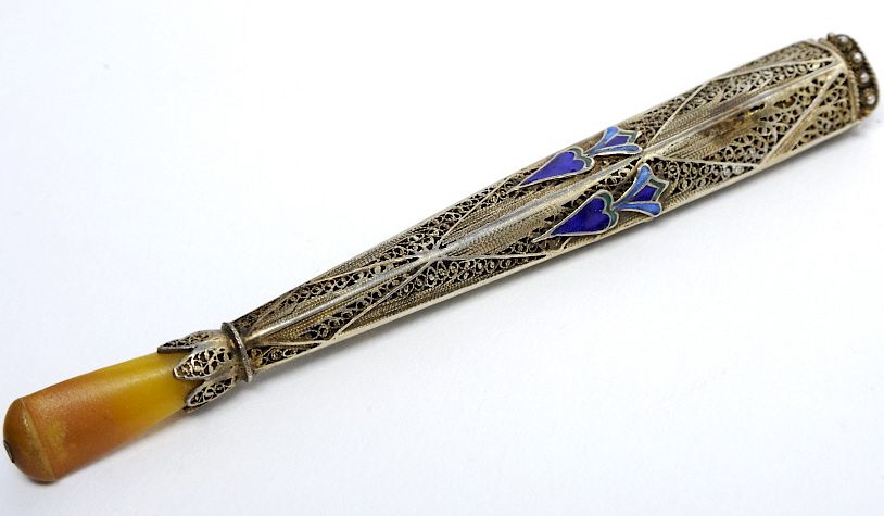 Appraisal: Russian Sterling Silver Enamel Cigarette Holder Fine Sterling silver cigarette