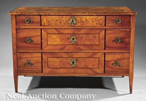 Appraisal: An Italian Neoclassical-Style Ebonized and Inlaid Walnut Commode three graduated