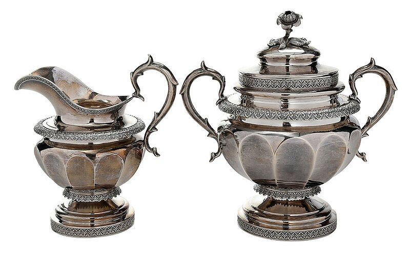 Appraisal: Coin Silver Creamer and Sugar American early th century paneled