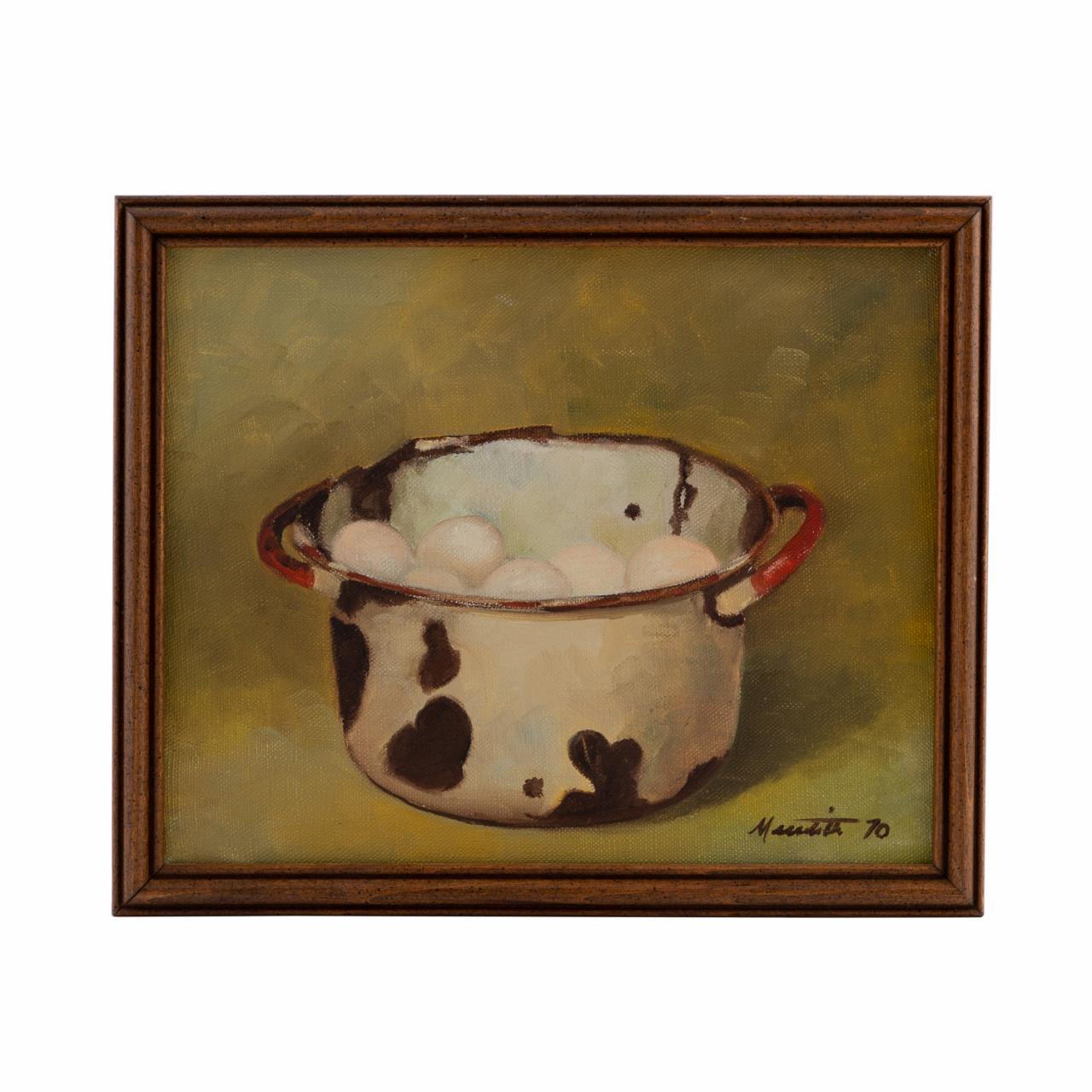 Appraisal: EGGS IN A COW POT OIL ON CANVAS SIGNED American