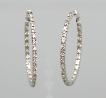 Appraisal: A Pair of Diamond Oval Hoop Earrings k white gold