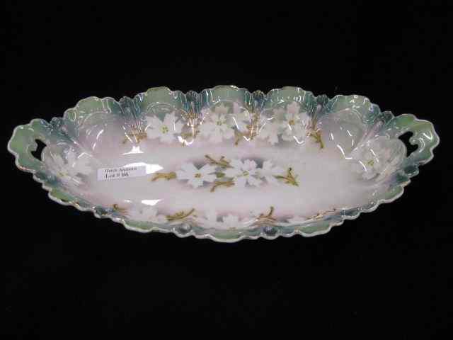 Appraisal: R S Prussia Porcelain Celery Dish stylized floral gold highlights