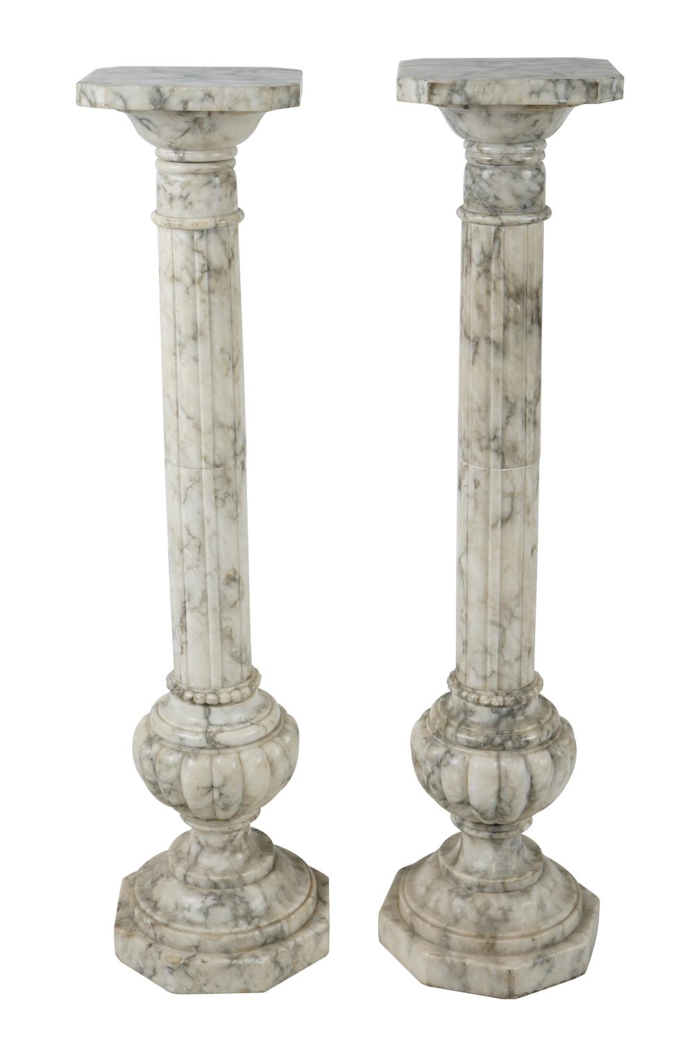 Appraisal: PAIR OF MARBLE PEDESTALSeach multi-section Condition with some inherent scratches