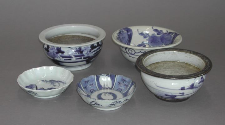 Appraisal: Collection of Five Blue-and-White Porcelain Bowls consisting of a Japanese