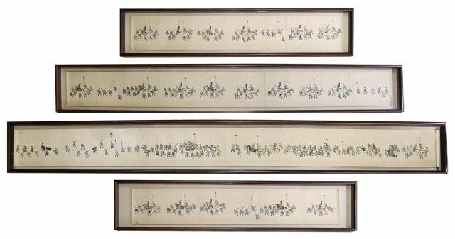 Appraisal: lot of Framed Japanese Daimyo procession hand scroll likely Meiji