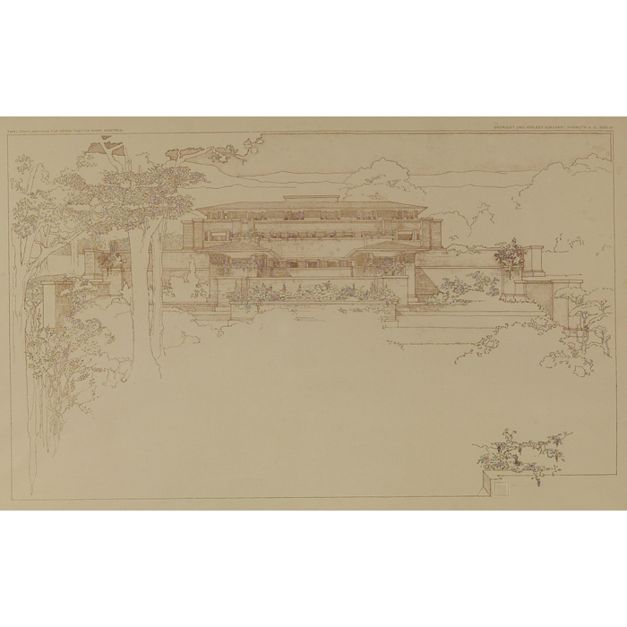 Appraisal: Frank Lloyd Wright Wasmuth print exterior elevation of the C