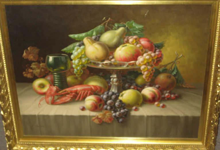 Appraisal: R THIELE TH CENTURY Still life with fruit and lobster