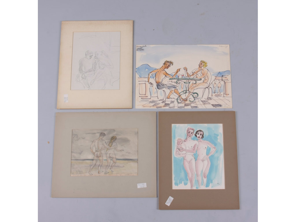 Appraisal: Emlin Etting PA - Four Drawings three drawings depict couples