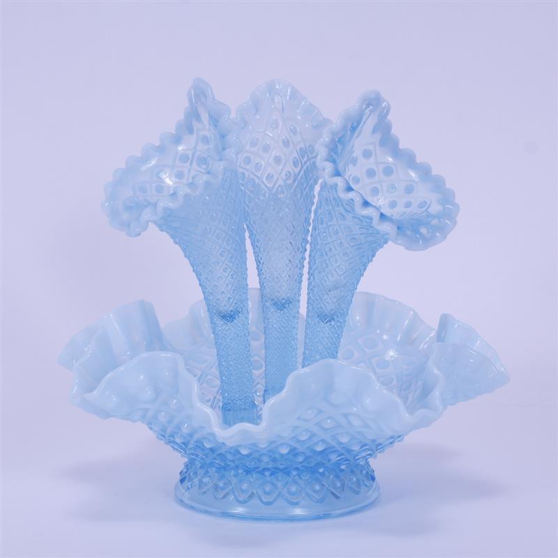 Appraisal: Fenton Glass Blue Opalescent Epergne in Diamond Lace Pattern