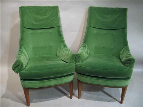 Appraisal: PR MODERN WALNUT AND GREEN VELVET ARMCHAIRS Mid century each