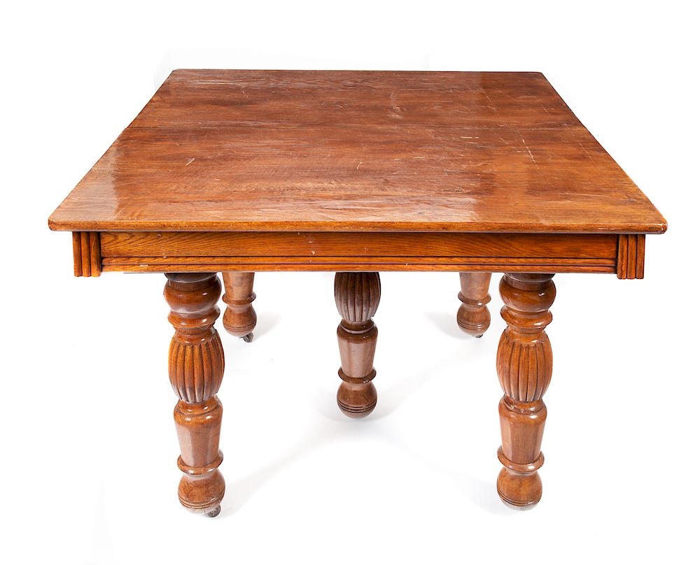 Appraisal: Five Legged Oak Dining Table Good condition with normal wear