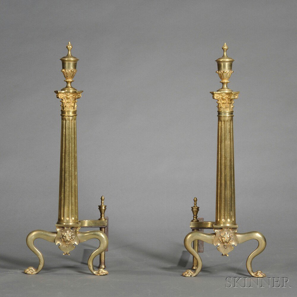 Appraisal: Pair of Neoclassical-style Bronze Andirons late th early th century