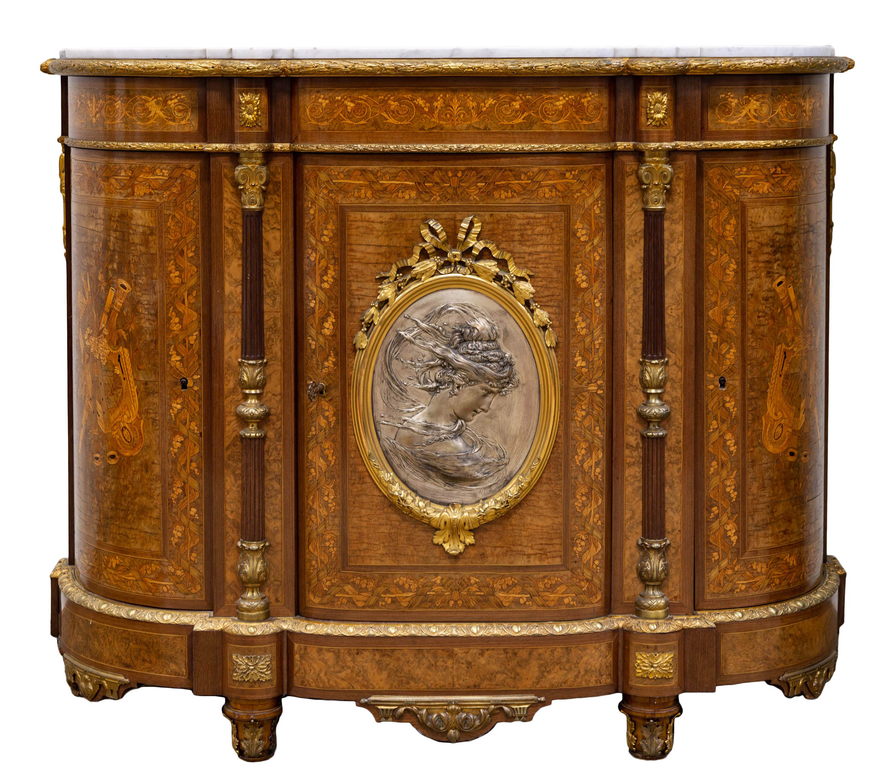 Appraisal: FRENCH MARQUETRY SIDE CABINET th century rosewood satinwood and burl