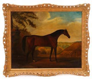 Appraisal: British School Tatersalls Horse Oil on Canvas British School circa