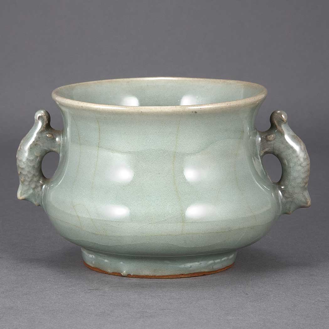 Appraisal: Chinese Celadon Glazed Porcelain Censer th Century Of bombe form