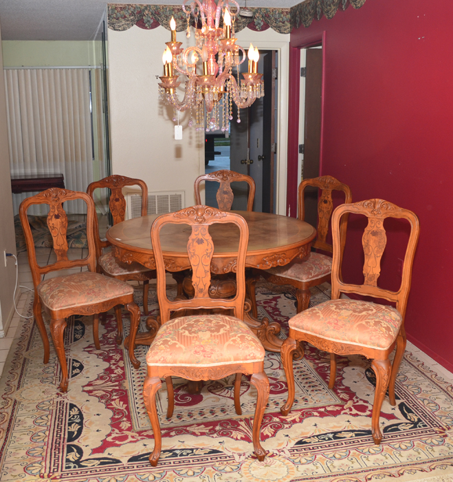 Appraisal: ITALIAN DINING TABLE AND CHAIRS pieces total to include table