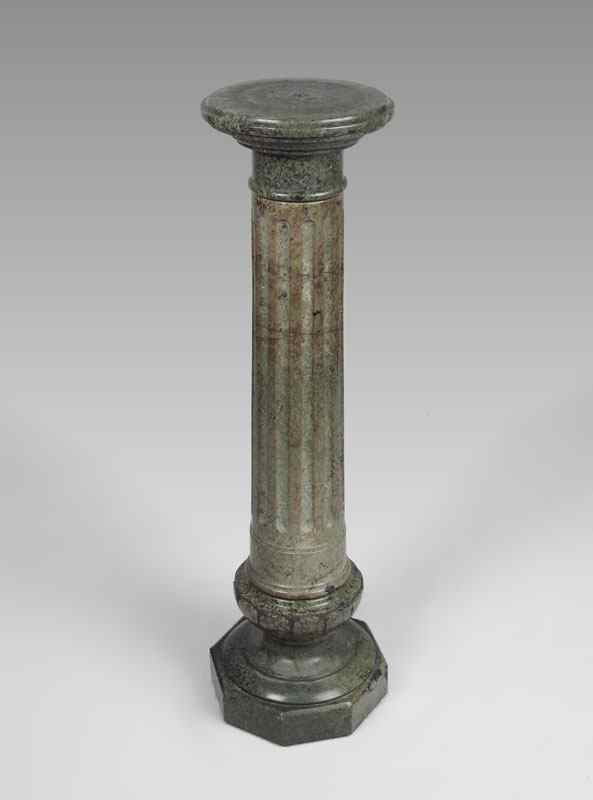 Appraisal: FLUTED GREEN MARBLE COLUMN PEDESTAL Green variegated marble fluted body